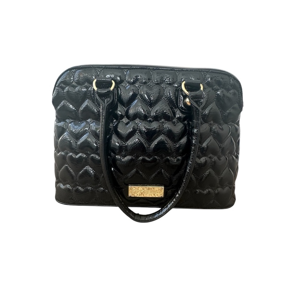 Betsey Johnson Heart Black Quilted Satchel Bag